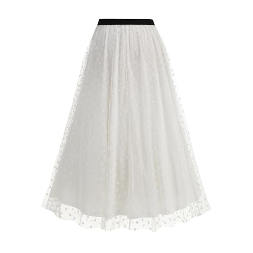 Women High Elastic Waist Pleated Solid Color Skirt Midi Swing A-line Skirts Midi Lace Tulle Tutu Cute Pleated Skirt4