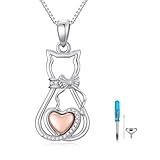 YDD SHINYKEND - Collar de urna de gato de moissanita para mujer, plata de ley 925 con colgante de urna de gato, joyería conmemorativa para urnas, recuerdo de seres queridos, familia y mascotas, 1