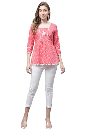 Image of Rajnandini Women's Pure Cotton Bandhej Print Short Western Relaxed Top (Jopljpr709)