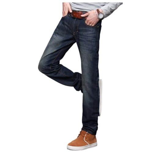 Straight Fit Jeans, Youth Mid Rise Men's Long Pants(37) Blue2