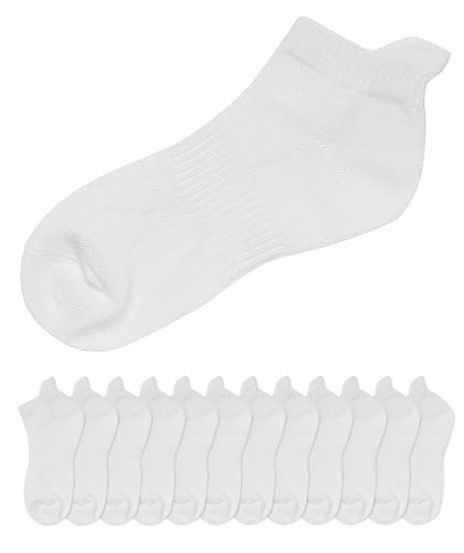 Girls' White Ankle Socks,Athletic Low Cut No show Socks With Heel Tab 12-Pairs Packs