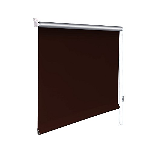 Easy-Shadow Mini-Rollo Verdunkelungsrollo Stoffmaß 137 x 190 cm mit PVC Seitenschienen - BRAUN Thermo - Minirollo Rollo ohne Bohren inklusive 2 Stück Klemmträger Cover