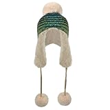 IPENNY Damen Wintermütze mit Ohrenklappen Warm Ski Trapper Hut mit Kinnriemen Winddicht Strickmütze Fliegermütze Beanie Kunstpelz Pompon Mütze Ohrenschützer Hut Gestrickt Mütze