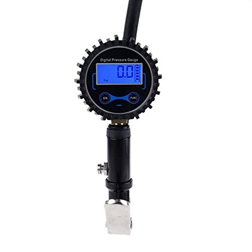 Cyfrowy inflator opon z manometrem z manometrem i tylnym nocnym światłem LED - wytrzymały automatyczny pistolet do pompowania powietrza z 4 nasadkami zaworów