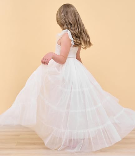 Flower Girls Dress for Wedding Boho Toddler Girls Ruffle Tulle Elegant with Sleeves Garden Party Beach Holiday3