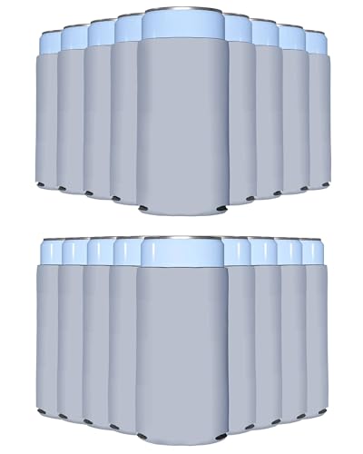 Image of PartyPrints 25 Pack Frost Blank Slim Can Cooler Sleeves | Plain Seltzer Customizable Bulk Coolers for Beer Bottles & 12oz Tall Cans | Skinny Collapsible Drink Insulated Sleeve
