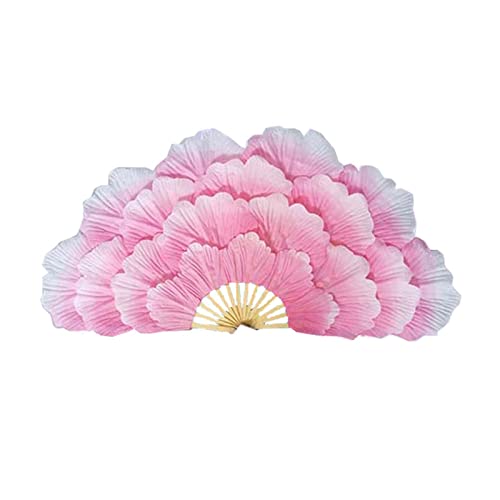 ventilador de seda, ventilador de cuerdas, ventila Velos de abanico Abanico de flores de peonía Abanico for actuaciones en escenario Pétalos de flores grandes de doble cara Fan Group Dance Performance