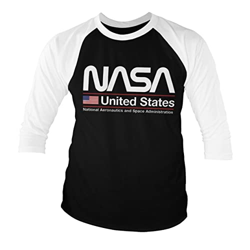 T-shirt baseball NASA 3/4 homme en coton blanc et noir pour look streetwear au quotidien