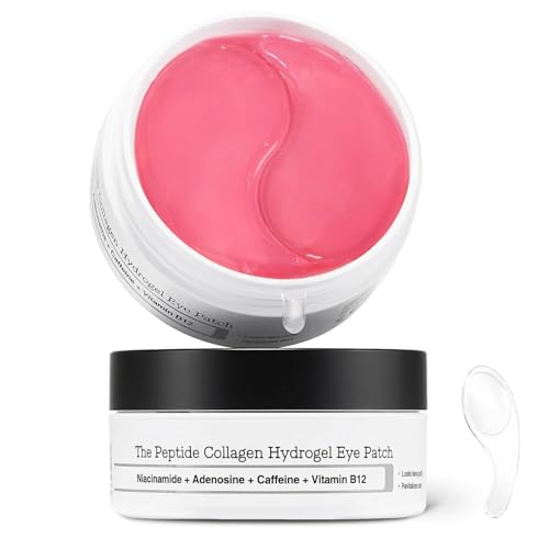 Peptide Collagen Hydrogel Eye Patches Firming and Depuffing Under Eye Masks Korean Skincare to Reduce Dark Circles Puffiness & Wrinkles for Sensitive Skin (60 Patches with Spoon)