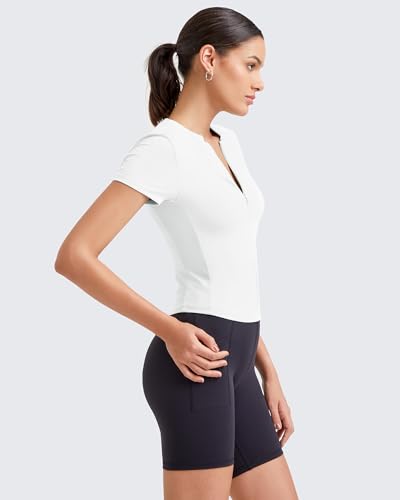 Image of G4Free BareFeel Womens Workout Tops Short Sleeve Half Zip Slim Fit Athletic Shirts Gym Running Yoga Slight Crop Tshirts