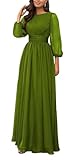 KURFACE Olive Green Bridesmaid Dresses with Sleeves for Women Pleated Fall Wedding Guest Dress Long Sleeve Maid of Honor UK6