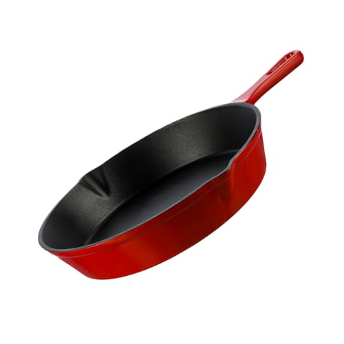 GRAND FEU Enamel Cast Iron Pan with Handle - Practical, durable and stylish Pan for all types of barbecues, ovens, induction cookers or gas cookers - Ø15cm, red