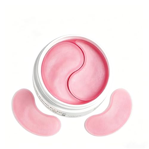 Pink Peptide Collagen Hydrogel Eye Patches Firming and Depuffing Under Eye Masks for Puffy Eyes Dark Circles Eye Bags Wrinkles and Fine Lines Korean Skincare with Niacinamide Caffeine 60 Patches
