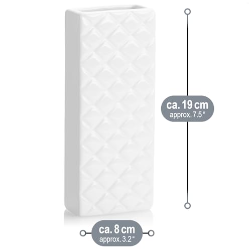 com-four® 3x Luftbefeuchter aus Keramik - Heizkörper-Verdunster zum Befeuchten der Raumluft - Wasserverdunster mit S-Förmigen Haken - Heizungsverdunster mit Diamant-Motiv (weiß - Raute)