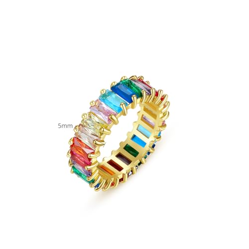 Colorful Rectangle Moissanite Eternity Band in 14K Gold for Women, Ideal for Birthday and Engagement Celebrations, Size 6-92