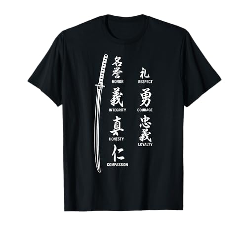 Espada Katana Samurai Letra Japonesa Vintage Guerrero Camiseta