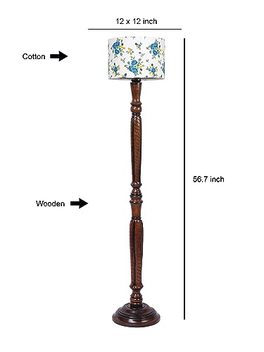 Image of Devansh Multicolor Cotton Wooden Floor Lamp -13