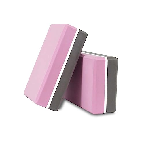 Image of De Jure Fitness Yoga Block - Non-Slip EVA Foam, Latex-Free with Beveled Edges for Stability & Balance - Ideal Yoga Accessory for Stretching, Pilates, & Meditation Support, Pink-Grey - Pack of 2