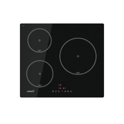 CATA Placa de inducción IB 6403 E2 BK con 3 zonas de cocción, función Booster, control táctil, 3 funciones de cocción, conectividad automática, 9 niveles de potencia, cierre de seguridad, ancho 59 cm,