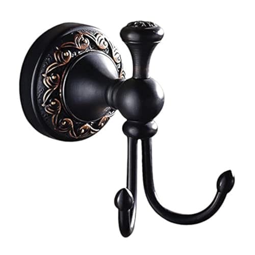 Weare Home Gancho doble para abrigos, sombreros y ropa, de latón negro, aceite, acabado de bronce, estilo retro, antiguo, vintage, accesorios de baño, montaje en pared