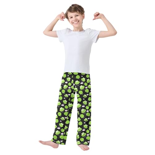 Frog Leaves Butterfly Boys Long Pants Soft Trousers Elastic Waist Kids Lounge Bottoms with Pockets S-XL2