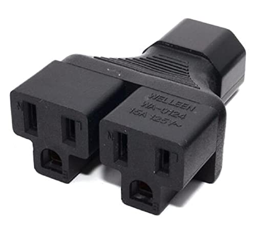 Image of Toptekits IEC320 C14 to 2 x Nema 5-15R Power Adapter Y Splitter Travel Plug Adapter, C14 to 2 x US 3 Prong Female Socket Y Split Power Converter Electrical Adapter,IEC Splitter