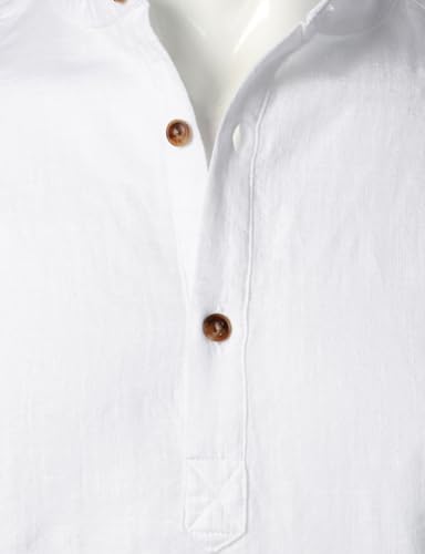 Men's Summer Lightweight Cotton Linen Shirts Casual Short Sleeve Breathable Banded Collar Henley for Beach Vacation4