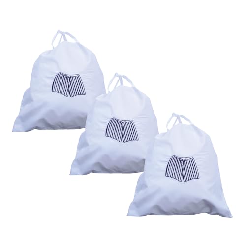 Image of Lingerie Bag for Travel Set of 3, Men Lingerie Bags with Draw Strings, Double-Layered Egyptian Cotton Beach Bags for Swimwear, Underwear & Vacation Storage, 15x15 Inches (White)