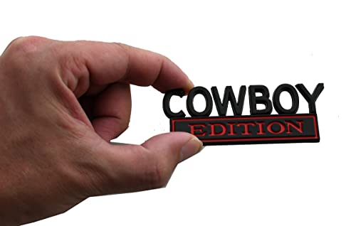 Image of 2Pcs Cowboy Edition Emblems 3D Badge Sticker Decal Compatible with Vehicle, Car, Truck, SUV, Door Decoration (Black /Red)