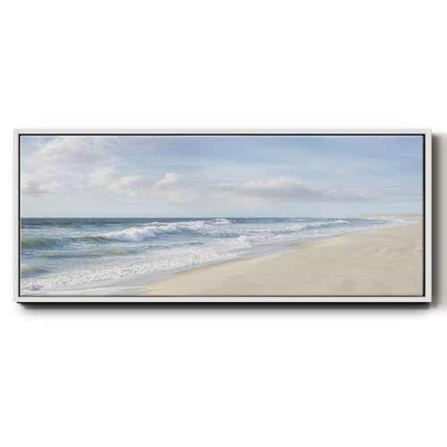 Renditions Gallery Floater Framed For Office Coastal Beach Landscape Framed Artwork Wall Hanging Decoration for Lobby Home Kitchen Bedroom - 12"x30" White Frame LT618