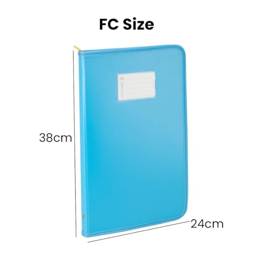 Image of Worldone Zipper Display Book Folder for Documents, with Name Card, Made of 0.8mm Virgin PP Material with 20 Bound Plastic Binder Sleeves, Size FC (fullscap), Radiant Blue, Set of 1