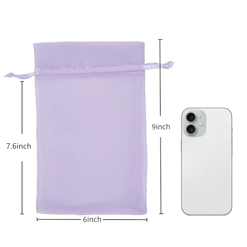 Image of QIANF 20 Pcs Lilac Purple Organza Bags 6X9 inch for Wedding Favors with Drawstring, Large Mesh Gift Bags Jewelry Pouch for Candy Bridal Shower Party Favor Baby Shower Christmas