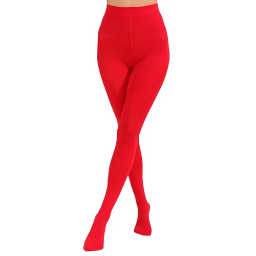 Paralinda Women's 80 Denier Solid Color Opaque Tights, High Waist Footed Pantyhose (Red, L/XL)