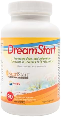 DreamStart Natural Sleep Aid for Adults - Herbal Supplement Made with 5 HTP, Valerian Root, & More - Melatonin-Free Supplement for Better Sleep, Relaxation, & Mood by NutriStart - 90 Vegetarian Capsules