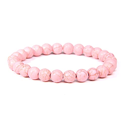 QiQi shop Mode Naturstein Rosa Rosa Angelite Perlen Armband 8mm Sonnenstein Perlen Energie Yoga Armband Schmuck Für Frauen Handgemachte Geschenke ( Length : 19CM , Metal Color : Pink Turquoise ) Cover