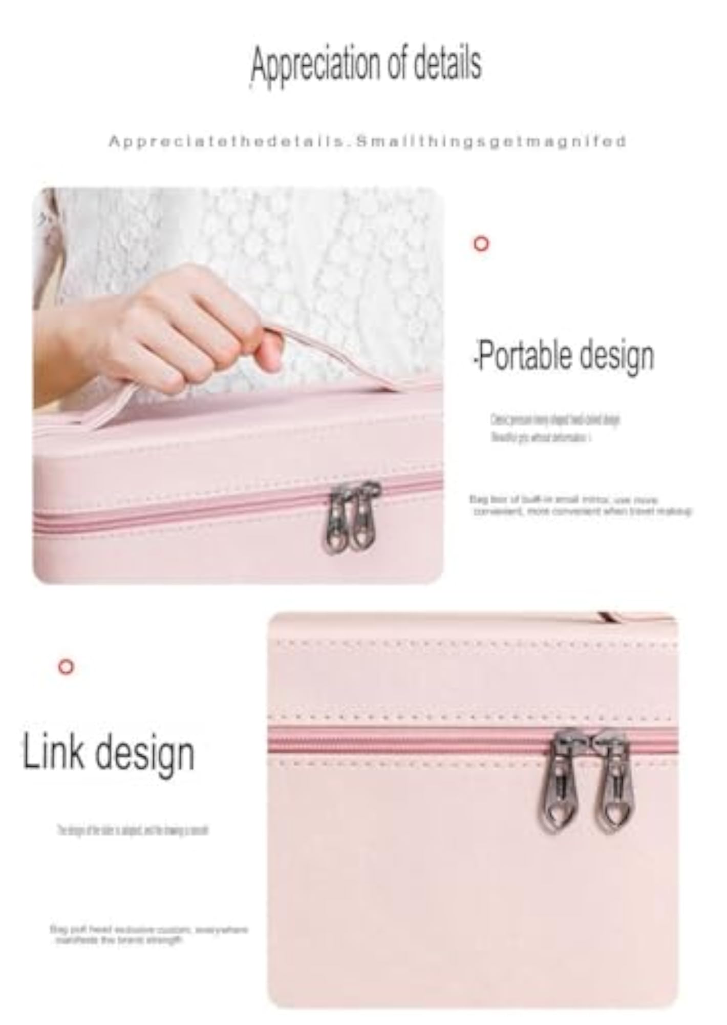 Pu Leather Makeup Storage Box with Zipper