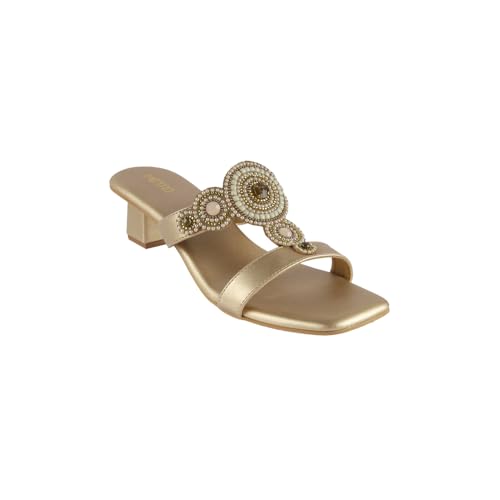 Image of Metro Women Faux Leather Ethnic Traditional Heel Sandal