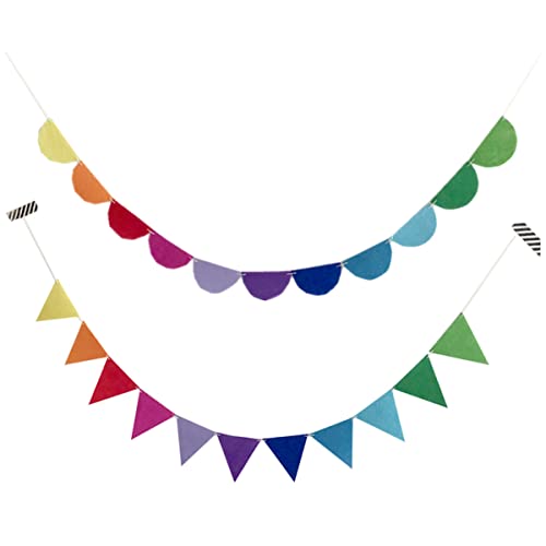 ORFOFE 2 pcs Heart Fabric Shower Decoration Decor- Rainbow Kid Triangle Bunting Hanging Wedding Supp