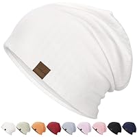 HAMUNI Slouchy Beanie Hip-Hop Soft Lightweight Running Beanie Hat Breathability & Elasticity Adult Dwarf Hats Chemo Cap Skull Cap for Men Women (White)
