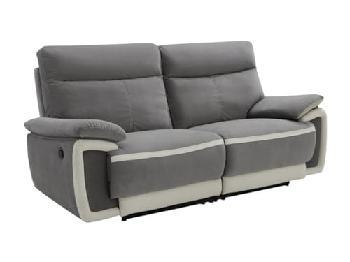 Vente-unique - Canapé 3 Places Relax électrique en Velours METTI - Gris et Bandes écru