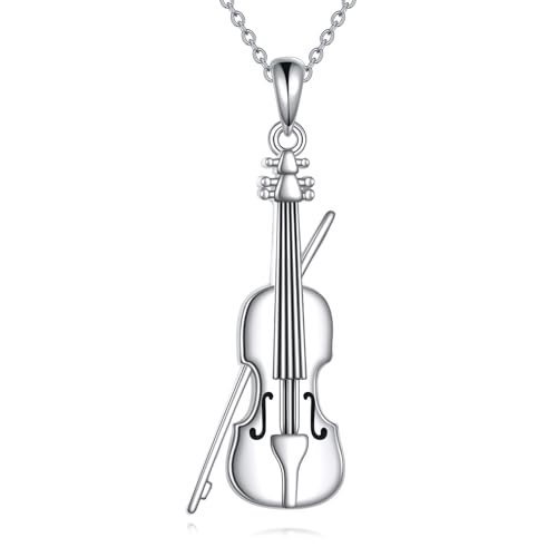 YAFEINI 925 Sterling Silver Cello Violin Drums Flute Pendant Necklace Music Jewelry Gifts for Women Men Musician