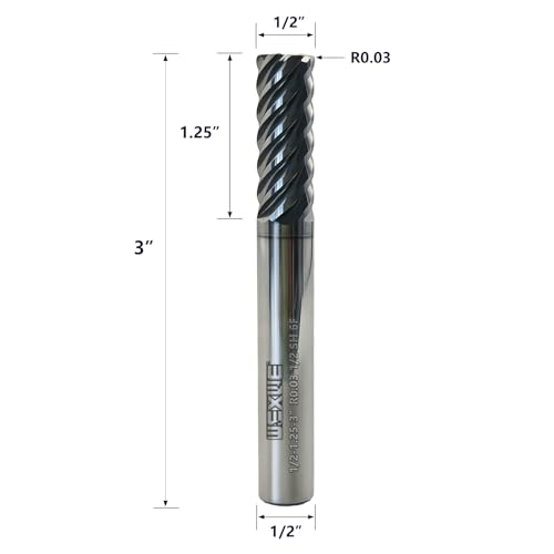 Image of Tools Carbide End Mills,6 Flute Corner Radius Milling Cutter,High Helix Angle for High Hardness Steel Finshing Milling Processing - 1 /2 Shank (1 /2-3 inch 1PCS)