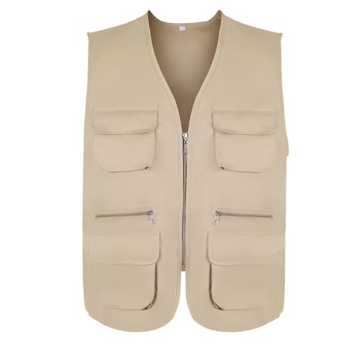 Alaoo Gilet de pêche, Homme Multi-Poches Gilet Léger Loisirs Gilets De Plein air Respirant Durable, Gilets Extérieurs pour Camping Pêche Chasse...