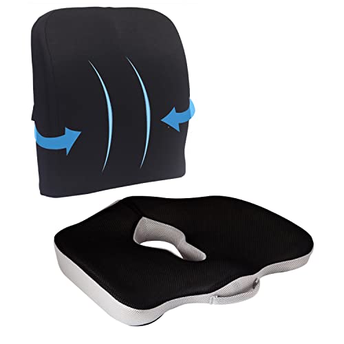 Grin Health CoccyxPlus Seat Cushion and Back Support for Back Pain Improve Posture Relief from Lower Back, Sciatica, Tailbone, Lumbar