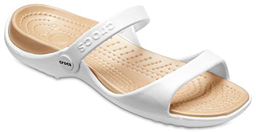 Crocs Women's Cleo Strappy Sandal, Oyster/Gold, 4 Women