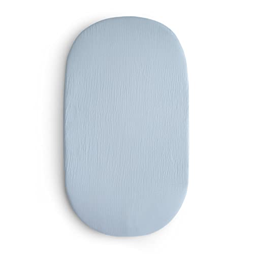 Image of mushie Extra Soft Bassinet Muslin Crib Sheet | 30" x 16" (Baby Blue)