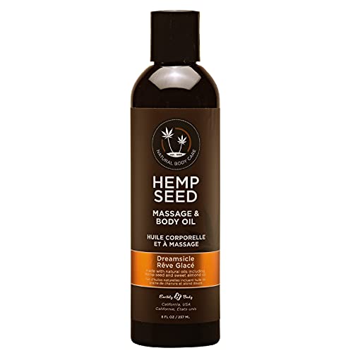Hemp Seed Massage & Body Oil, Dreamsicle Scent - 8 fl. oz. - Nourishing, Moisturizing Massage Oil - Hemp Seed, Apricot, Grapeseed & Sweet Almond Oil - Vegan & Cruelty Free
