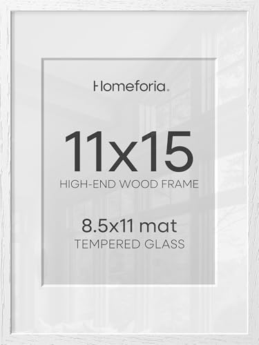 Image of Homeforia White Frame 11x15 Wood, High End Oak 11x15 Picture Frames with Mat 8.5x11, 11 x 15 White Wooden Poster Frames Matted to 8.5 x 11 inch Photo, 15by11 Frames, Tempered Glass, Wall Kit, Set of 2