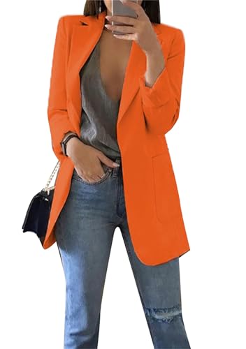 Women's Loose Fit Open Front Long Sleeve Blazer Solid Loose Casual Lapel Collar Blazer