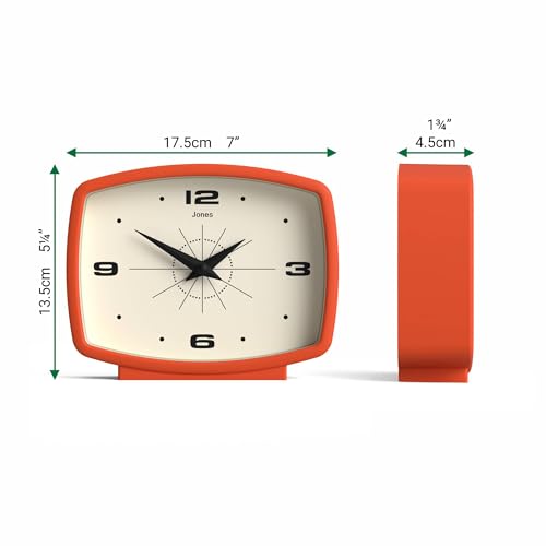 JONES CLOCKS® Film Desk Clock | Retro Rectangular Design | Orange | Retro Design, Blending mid-Century Style with a Punchy Modern Finish for Shelf, Table, Mantel or Bedside - Image 4